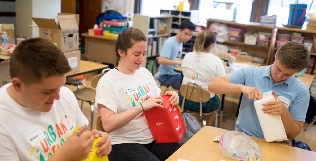 Students working on an arts and crafts project