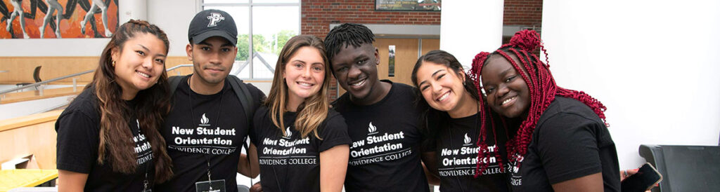 students smiling during new student orientation check-in